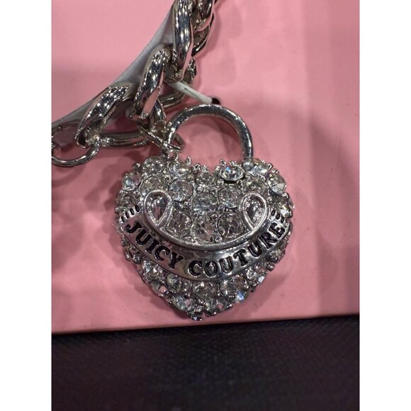 Juicy Couture Silver-Tone Chain Bracelet With Crystal Heart Lock Charm  Pink Box - Picture 3 of 6